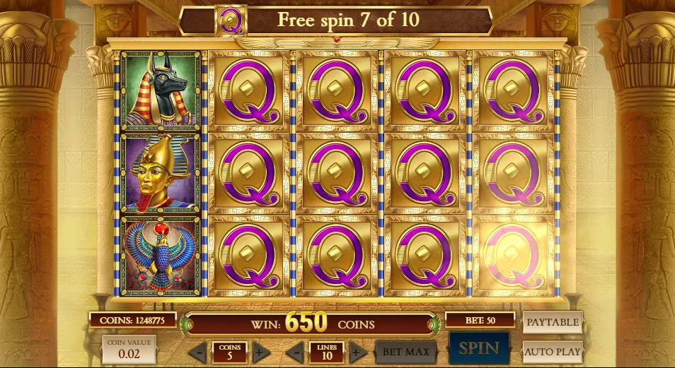 Book of Dead free spin 7 of 10: Q expanded over reels 2 to 5