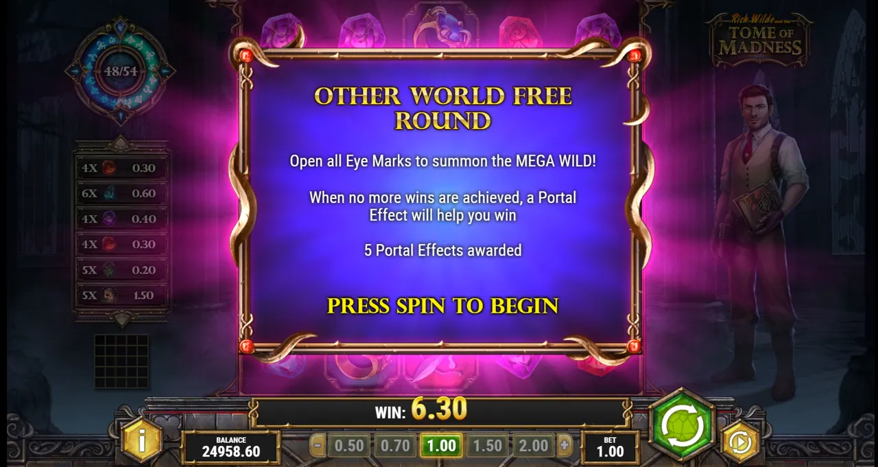 Other World Free Round intro: open all Eye Marks to summon the Mega Wild, 5 Portal Effects awarded